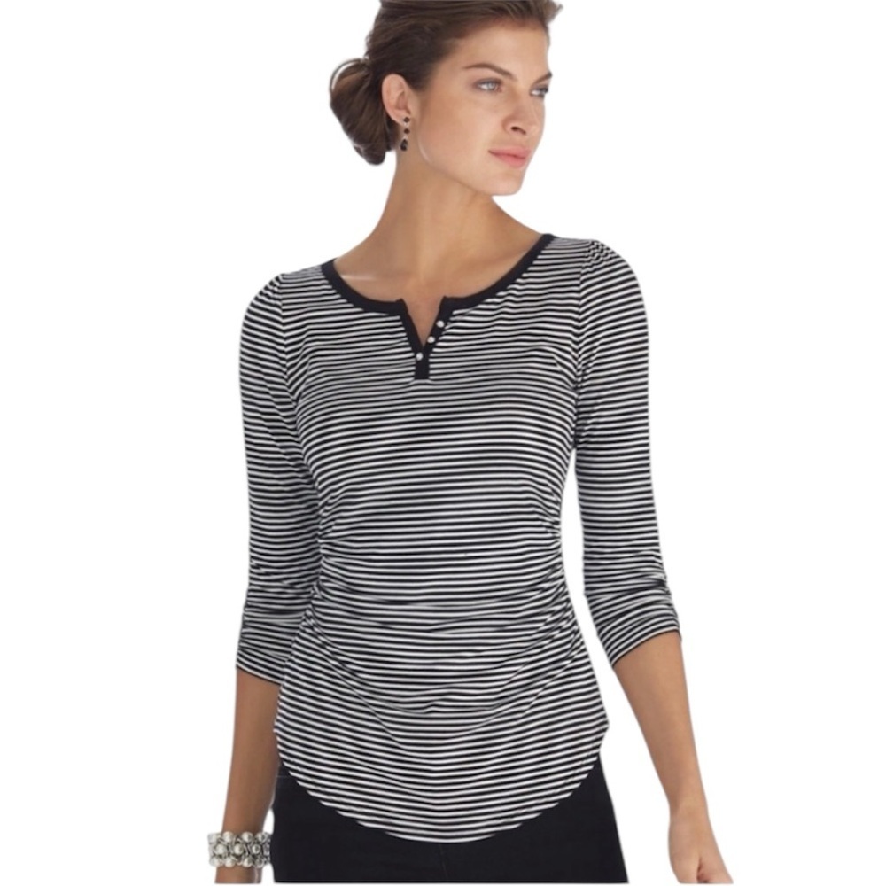 WHITE HOUSE BLACK MARKET Stripe Jewel Button Long Sleeve Top Size S